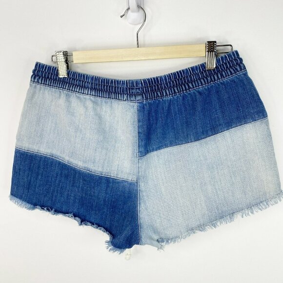Aerie Denim Jean Shorts Size Medium Denim Chambray Patchwork Pull On Hi Rise - Picture 4 of 4
